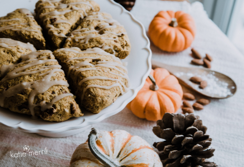 pumpkin scones on a festive table
